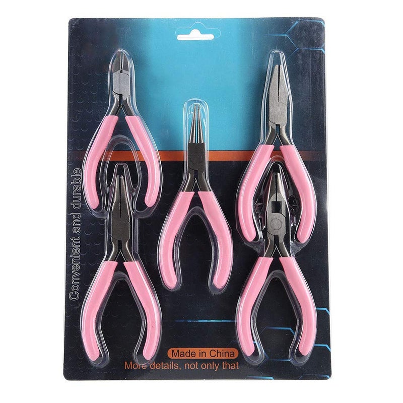 woobles Pliers Set for Manual Work, Mini Pliers in Pink Metal 4-in Kit Cutter Craft Jewelry Craft Tool Including Wire Cutter Needle Nose Plier Long Nose Pliers Side Cutter - Image 1